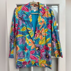 Vintage Charles Glueck NY Art To Wear Watercolor Floral Blazer Jacket Size S